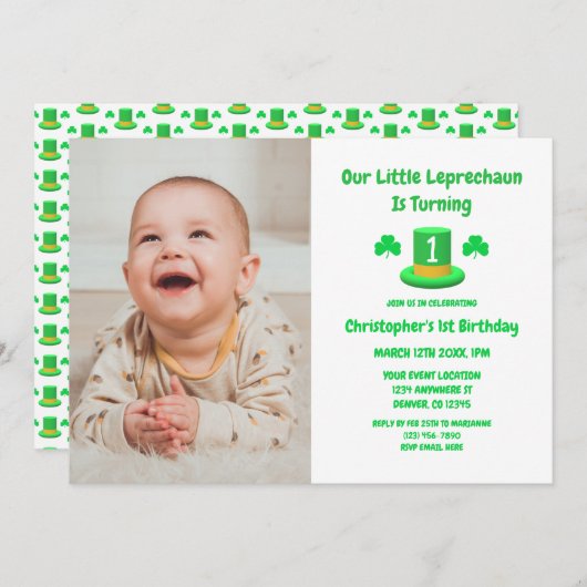 Little Leprechaun 1st Birthday Kaart (Voorkant / Achterkant)