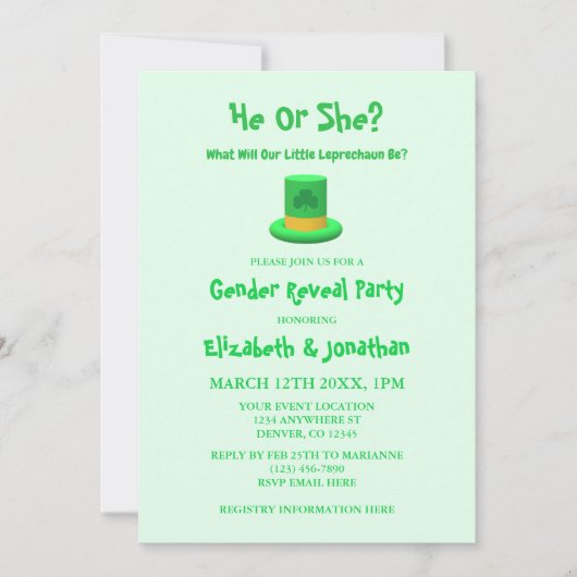 Little Leprechaun Gender onthulling Kaart (Voorkant)