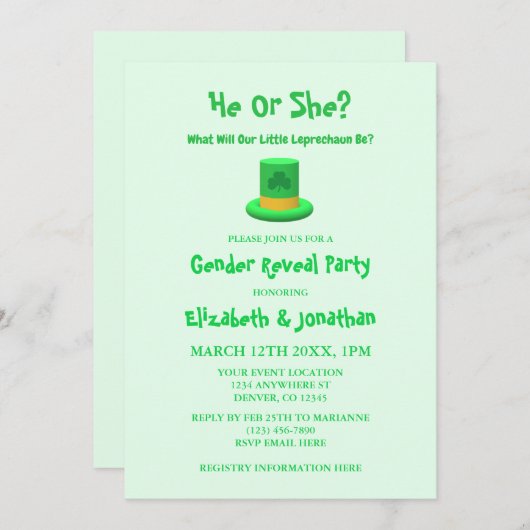 Little Leprechaun Gender onthulling Kaart (Voorkant / Achterkant)