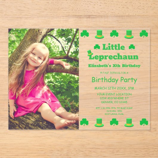 Little Leprechaun Kids Birthday Acryl Uitnodigingen (Voorkant)