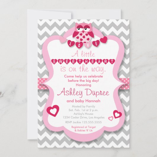 Little Lieverd Owl Girl Baby shower Invitation Kaart (Voorkant)