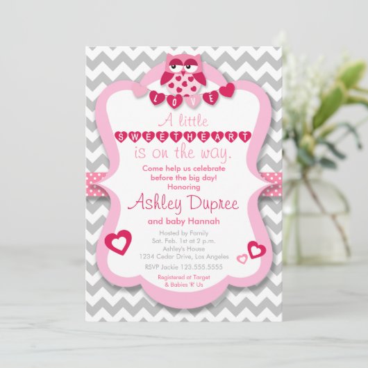 Little Lieverd Owl Girl Baby shower Invitation Kaart (Staand voorkant)
