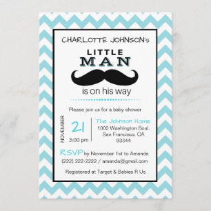 Little Lil' Man Snor Boy Blue Baby shower Kaart