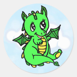 Little Lime Green Dragon Fairy Tale Birthday Ronde Sticker