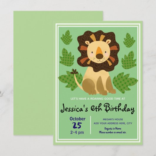 Little Lion Birthday Party Invitations Kaart (Voorkant / Achterkant)