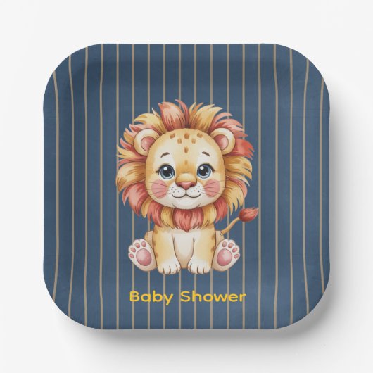 Little Lion Boy Baby shower Papieren Bordje (Voorkant)