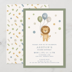 Little Lion & Confetti, groen lijst Boy Verjaardag Kaart