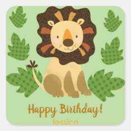 Little Lion Custom Name Birthday Party Vierkante Sticker
