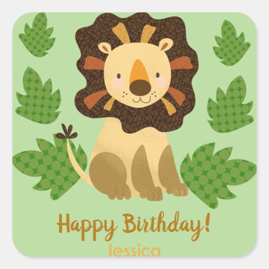Little Lion Custom Name Birthday Party Vierkante Sticker (Voorkant)