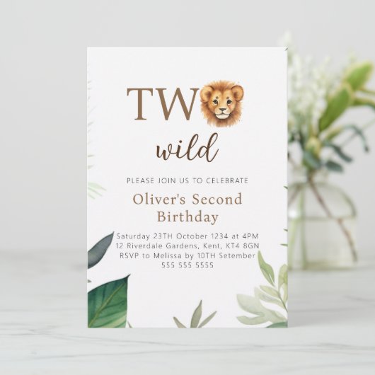 Little Lion Two Wild Party Boy Verjaardag Kaart (Staand voorkant)
