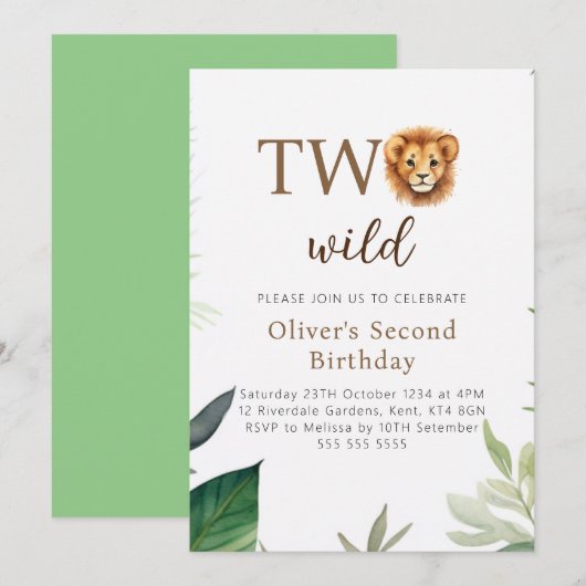 Little Lion Two Wild Party Boy Verjaardag Kaart (Voorkant / Achterkant)