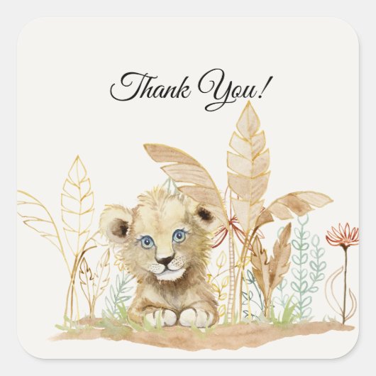 Little Lion Zebra Giraffe Safari Baby Bedankt Vierkante Sticker (Voorkant)