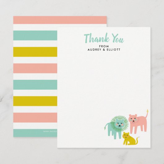 Little Lions Baby shower Flat Dank u let op Kaarte Bedankkaart (Voorkant / Achterkant)