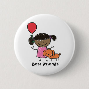 Little Little Girl en her Dog Custom Text Ronde Button 5,7 Cm
