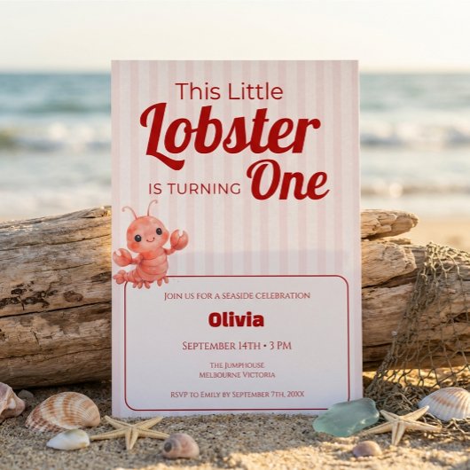 Little Lobster 1st Birthday Invitation Kaart