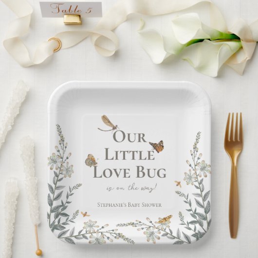 Little Love Bug Baby Shower Gender Neutral Papieren Bordje (Huwelijk)
