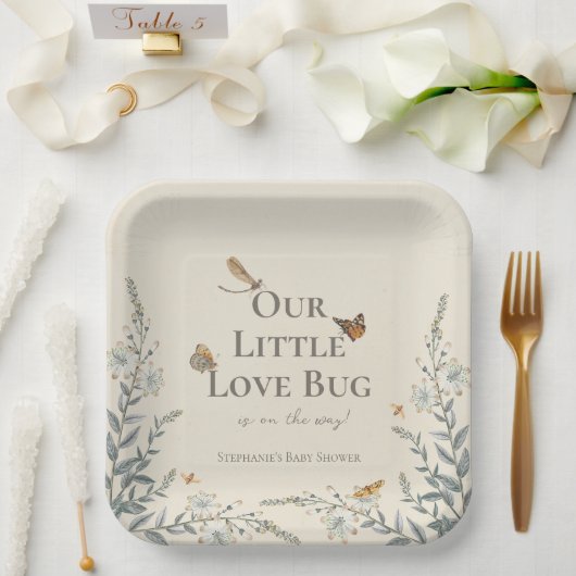 Little Love Bug Baby shower Gender Neutral Papieren Bordje (Huwelijk)