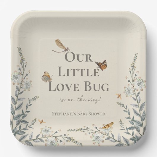Little Love Bug Baby shower Gender Neutral Papieren Bordje (Voorkant)