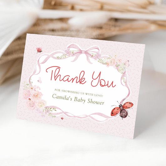 Little Love Bug Bow Baby Shower Thank You Card Bedankkaart