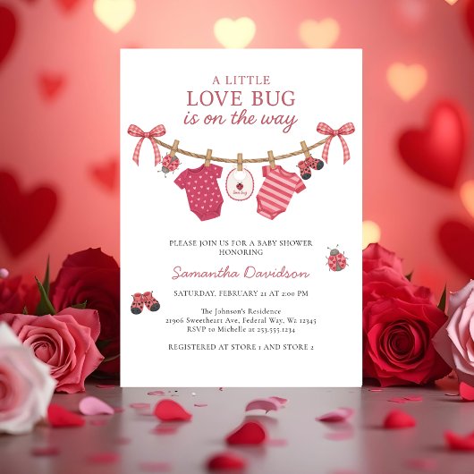 Little Love Bug Clothesline Baby Shower Kaart