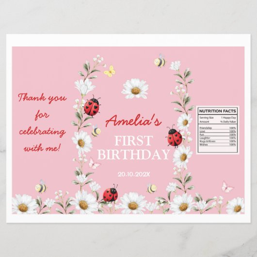 Little Love Bug Daisy Birthday Chip Bag Wrapper Flyer (Voorkant)
