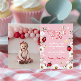 Little Love Bug Daisy Floral Birthday Party Photo Bedankkaart