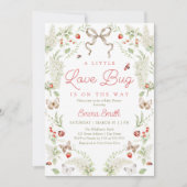 Little Love Bug Floral Bow Baby Shower Invitation Kaart (Voorkant)