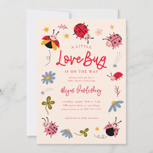 Little Love Bug Girl Baby shower Kaart (Voorkant)