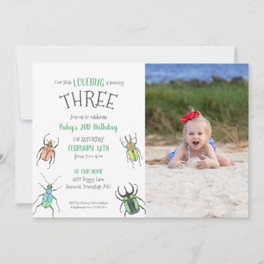 Little Love Bug Kids Birthday Invitation Kaart (Voorkant)