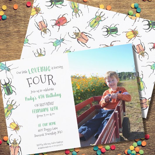 Little Love Bug Kinder 4th Birthday Invitation Kaart