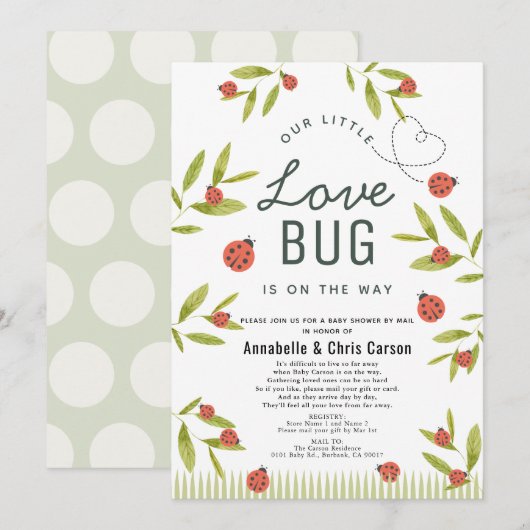 Little Love Bug Ladybug Baby shower by Mail Kaart (Voorkant / Achterkant)