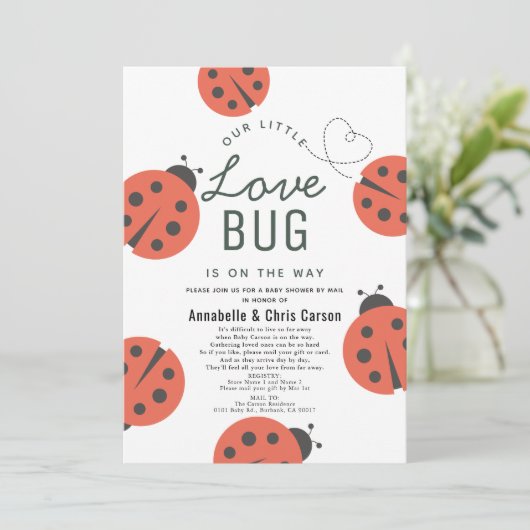 Little Love Bug Ladybug Baby shower by Mail Kaart (Staand voorkant)