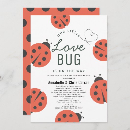 Little Love Bug Ladybug Baby shower by Mail Kaart (Voorkant / Achterkant)