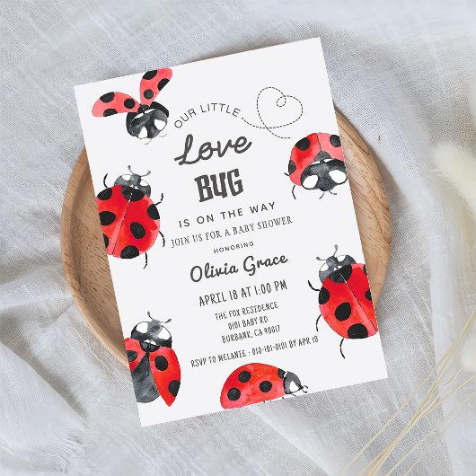 Little Love Bug Ladybug Baby shower Kaart