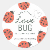 Little Love Bug Ladybug Birthday Classic Round Sti Ronde Sticker (Voorkant)