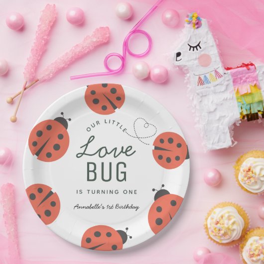 Little Love Bug Ladybug Birthday Paper Borden Papieren Bordje (Feest)