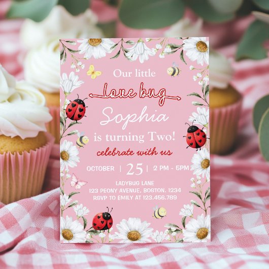 Little Love Bug Ladybug Daisy Floral Birthday Kaart