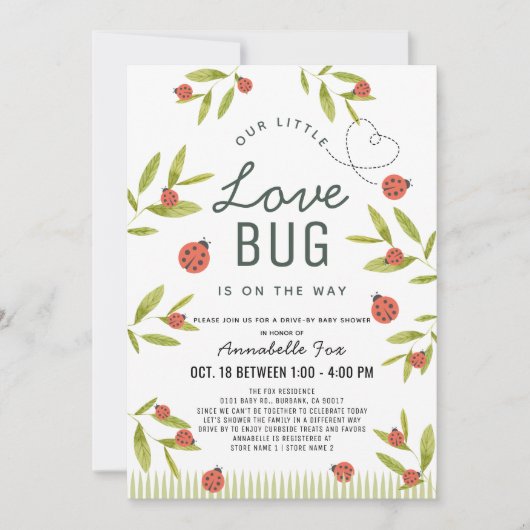 Little Love Bug Ladybug Drive-by Baby shower Kaart (Voorkant)