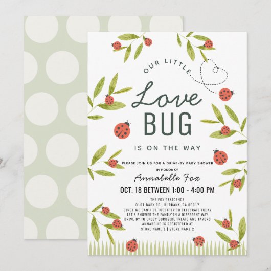 Little Love Bug Ladybug Drive-by Baby shower Kaart (Voorkant / Achterkant)