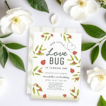 Little Love Bug Ladybug Girl 1st Birthday Invitati