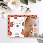 Little Love Bug Ladybug Girl 1ste Birthday Foto Kaart