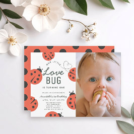 Little Love Bug Ladybug Girl 1ste Birthday Foto Kaart