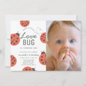 Little Love Bug Ladybug Girl 1ste Birthday Foto Kaart (Voorkant)