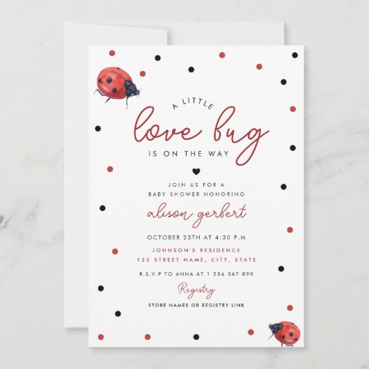 Little Love Bug Ladybug Girl Baby shower Kaart (Voorkant)
