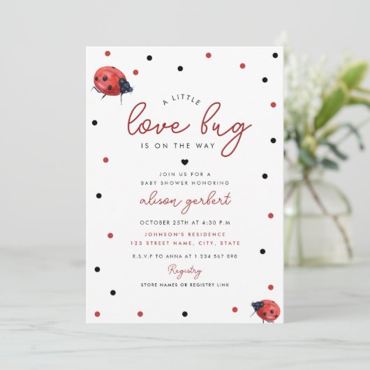 Little Love Bug Ladybug Girl Baby shower Kaart (Staand voorkant)