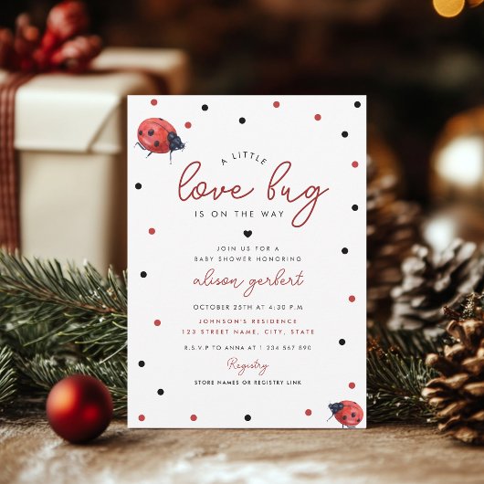 Little Love Bug Ladybug Girl Baby shower Kaart