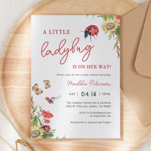 Little Love Bug Ladybug Girl Baby shower Kaart