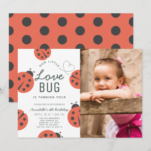 Little Love Bug Ladybug Girl Birthday Foto Kaart
