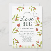 Little Love Bug Ladybug Girl Birthday Invitation Kaart (Voorkant)