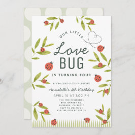 Little Love Bug Ladybug Girl Birthday Invitation Kaart